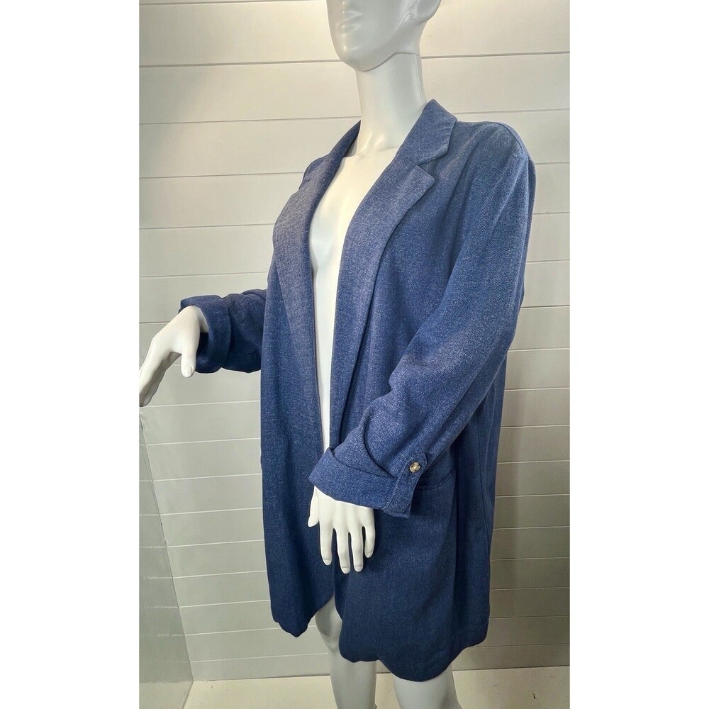 J. Jill Womens Blazer Coat L Open Front Lagenlook Chambray Blue Roll Tab Sleeve - Picture 7 of 12
